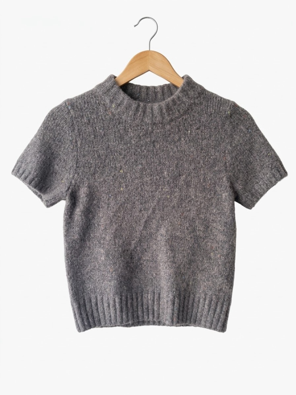 NWT• Zara Grey Flecked Wool Blend Short Sleeve Sweater Small Dark Academia